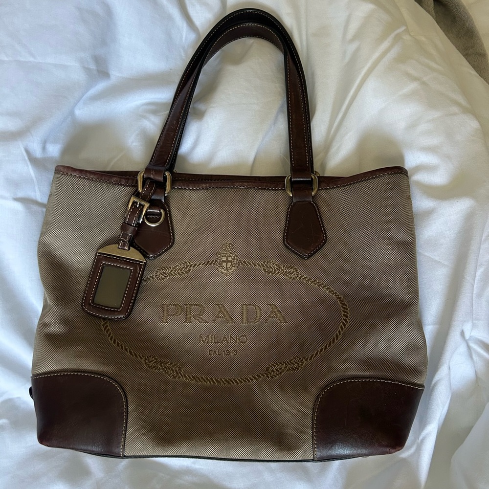 Prada Women’s Tan and Brown Canvas Tote